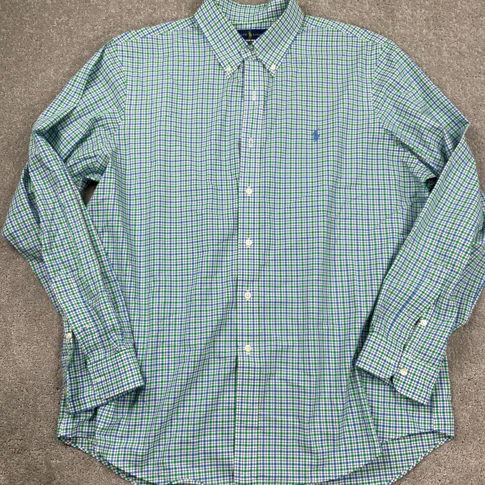 Ralph Lauren Shirt Men XLarge Blue Green Plaid Check Button Down Stretch Cotton - Picture 2 of 9